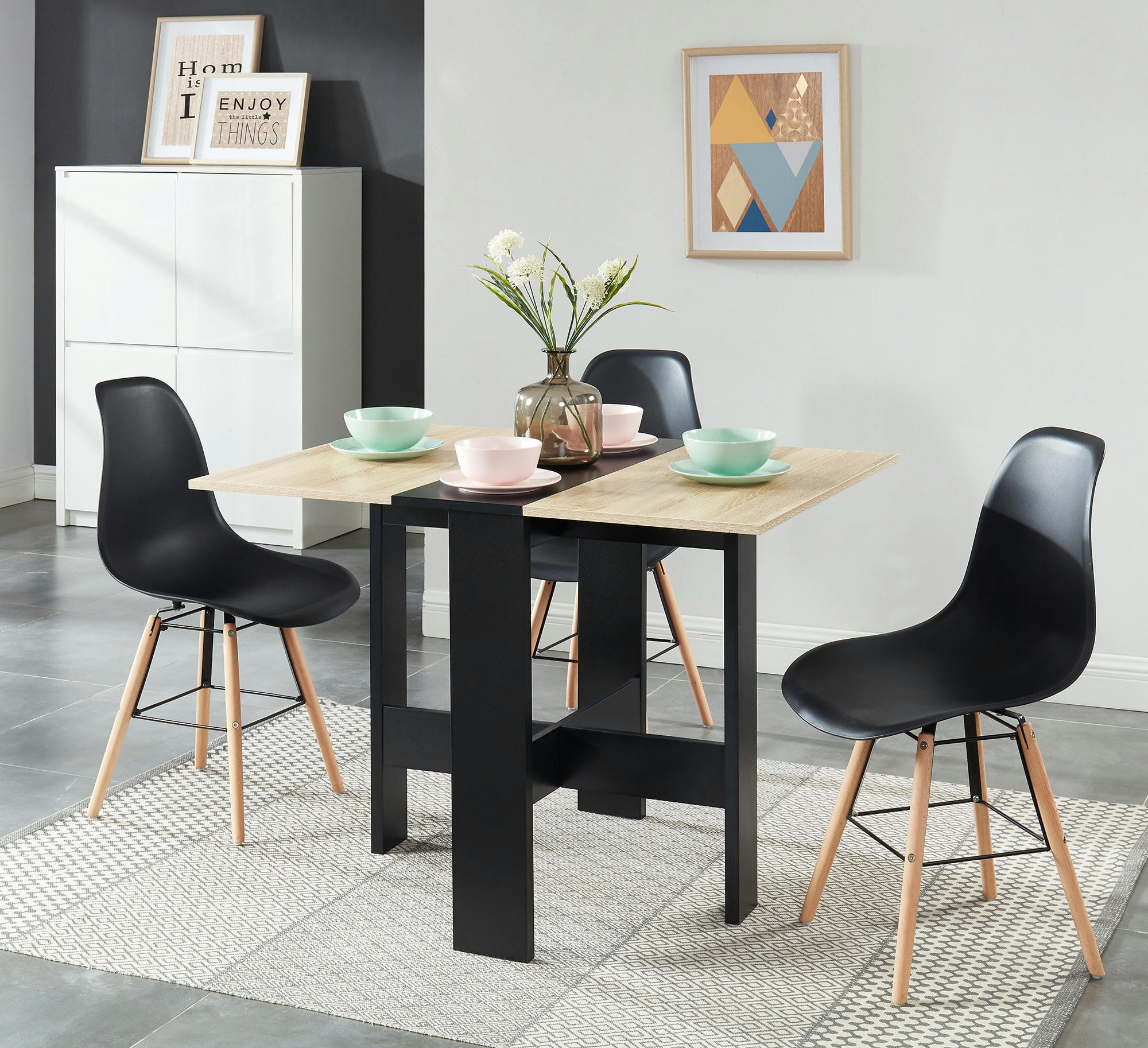 JUNO - Table pliable   noir et effet bois et chêne  104cm