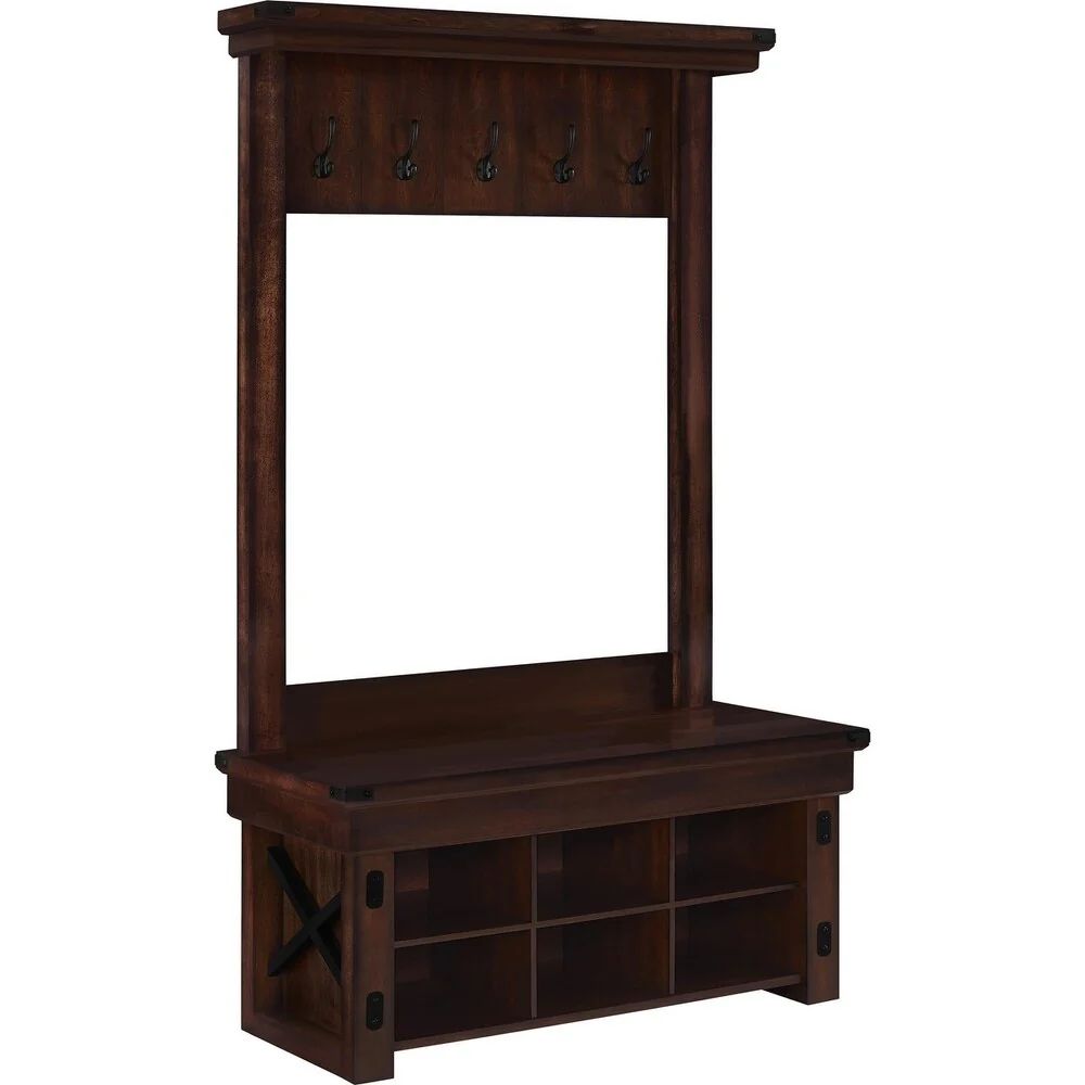 Ameriwood Home Wildwood Espresso Wood Veneer Entryway Hall Tree with Bench