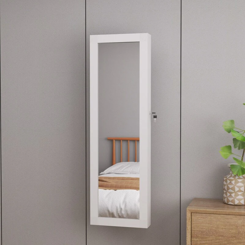 47.2 Inch Lockable Wall or Door Mounted Mirror Jewelry Cabinet Organizer
