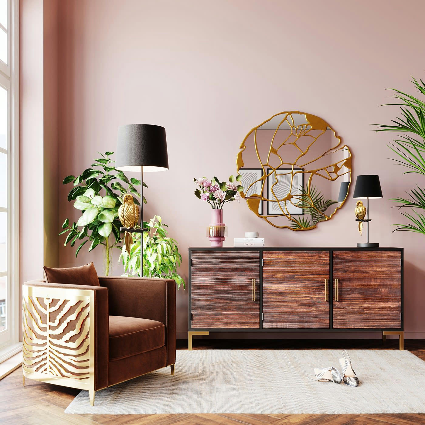 PIECES - Miroir forme organique doré D100