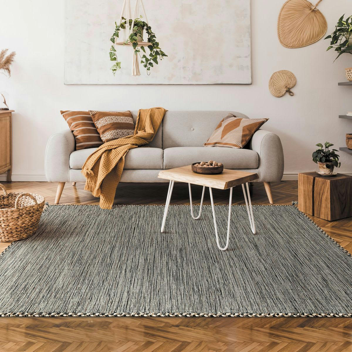 SAHARA - Tapis 100% coton tissé et tressé marron 160x230