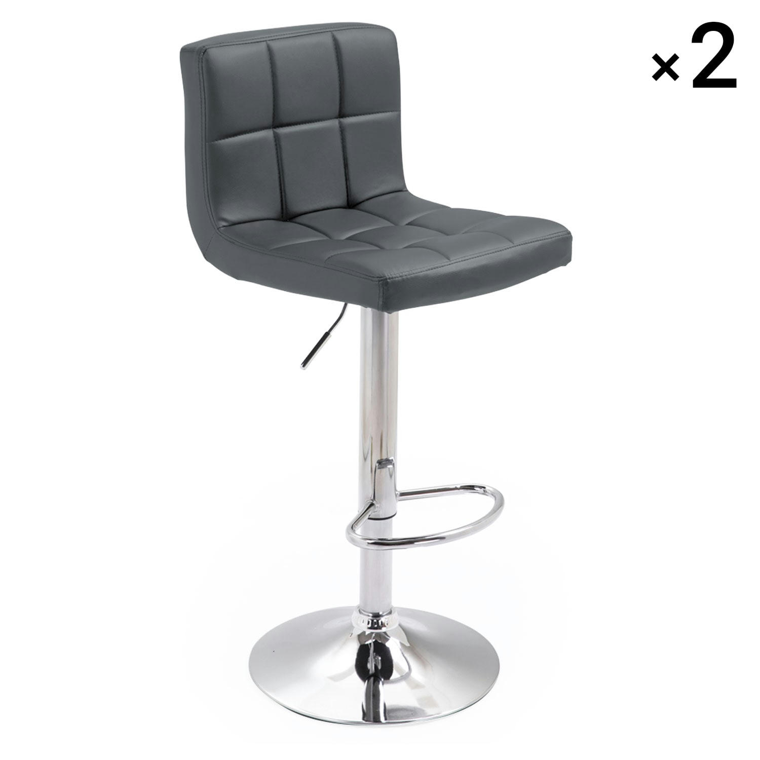 MIKE - Lot de 2 tabourets de bar en simili cuir gris