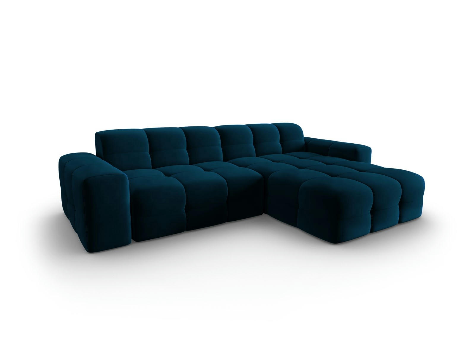 KENDAL - Canapé d'angle droit 4 places en tissu velours bleu marine