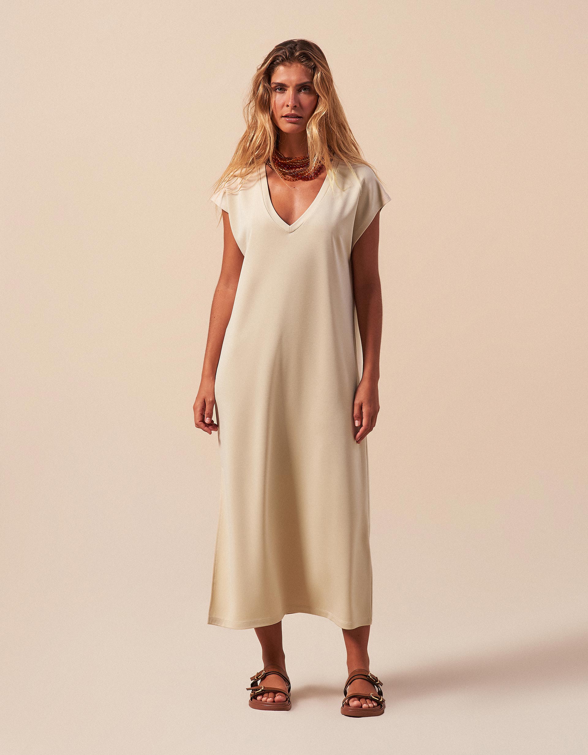 Vestido Midi, Mulher, Bege