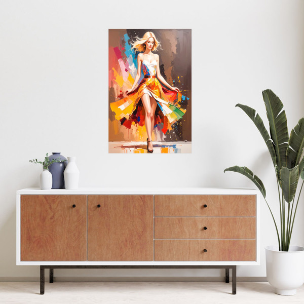 Naklejka samoprzylepna do salonu Feeby Kobieta w kolorowej sukience 20x30