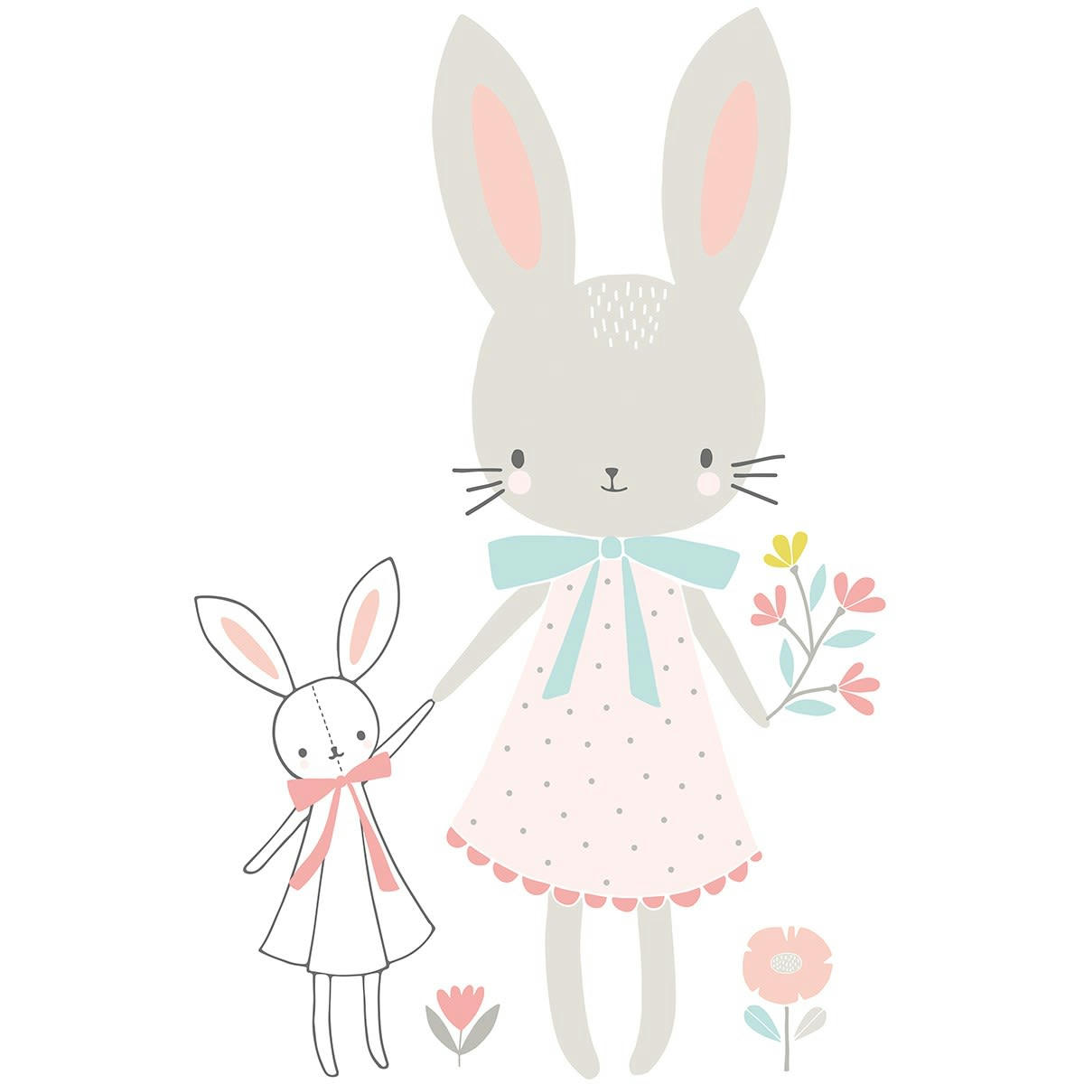 SWEET BUNNIES - Stickers lapin en Vinyle mat Rose 58x90 cm