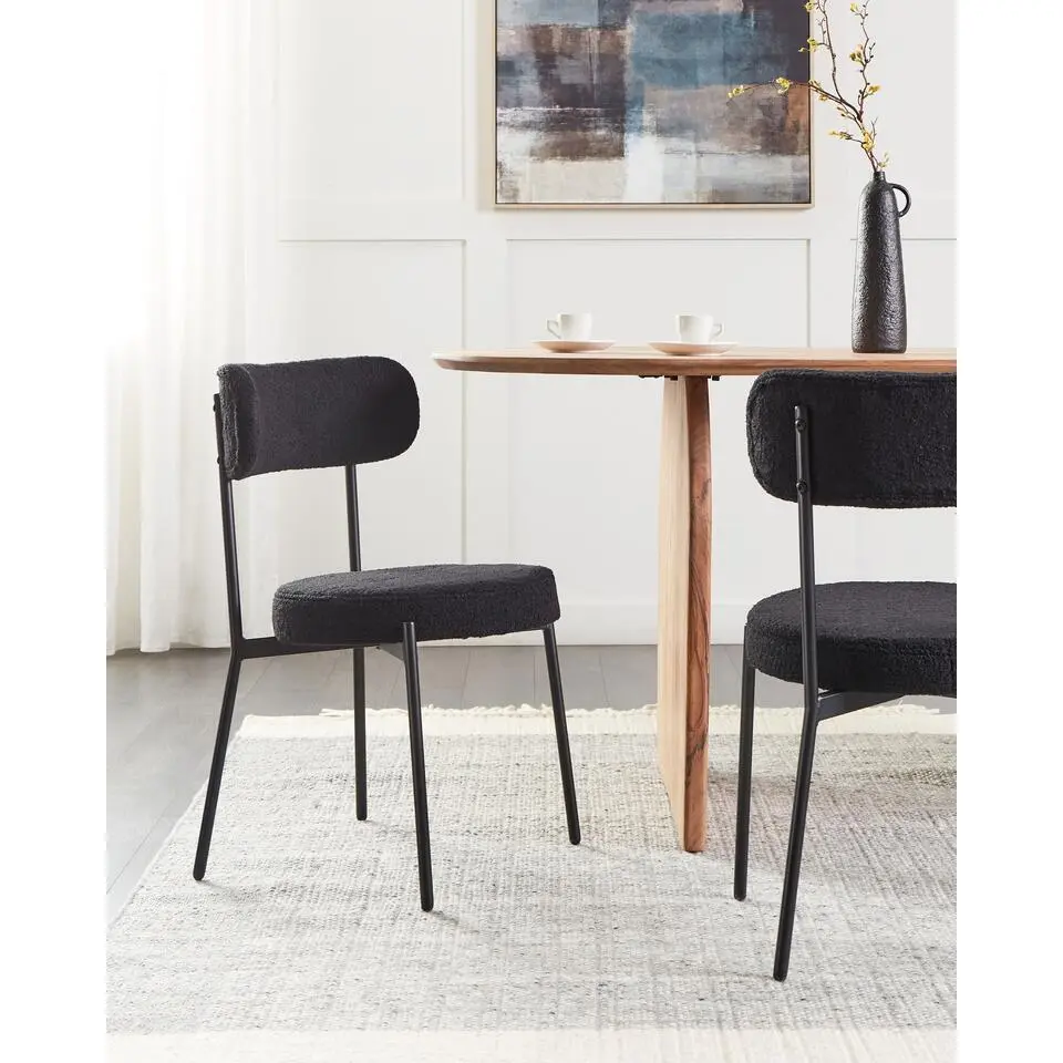 ALLISON - Eetkamerstoel set van 2 - Zwart - Boucl&eacute;