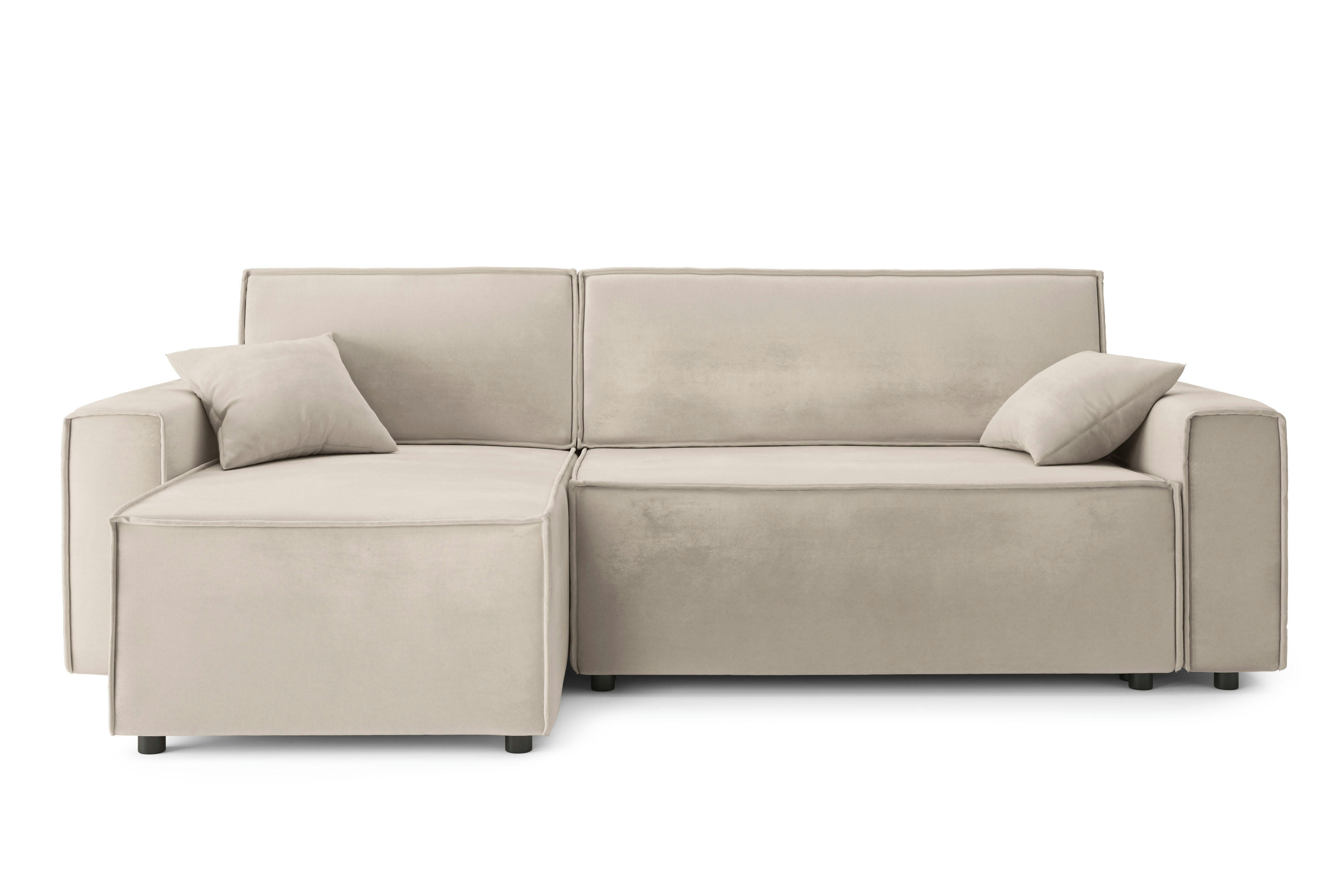 MIRA - Canapé d'angle convertible en velours 4 places grège