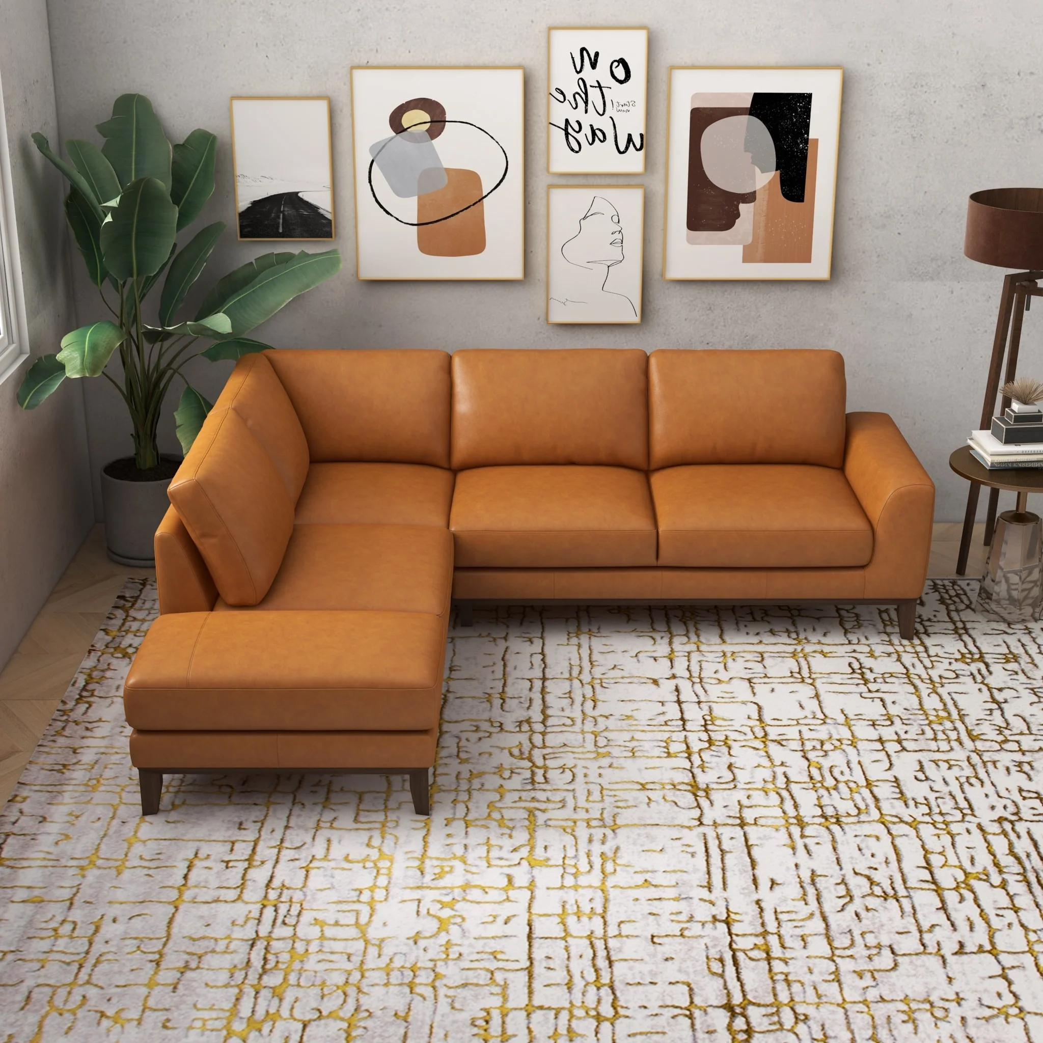 Miamo Mid Century Living Room Top Leather Corner Sectional Sofa