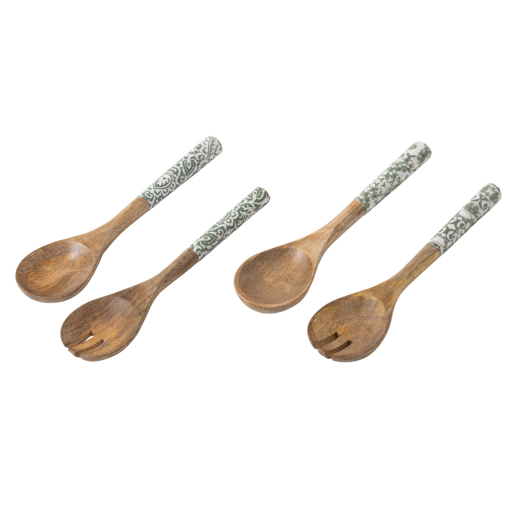 J-Line slabestek - hout - groen/wit - set van 2