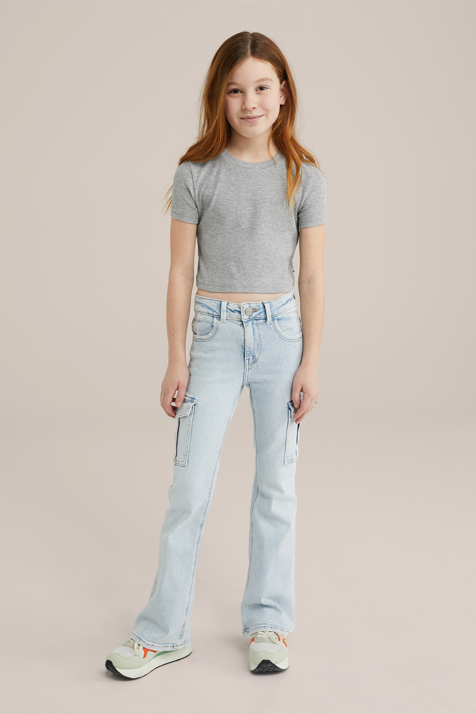 Meisjes cropped T-shirt van ribstof