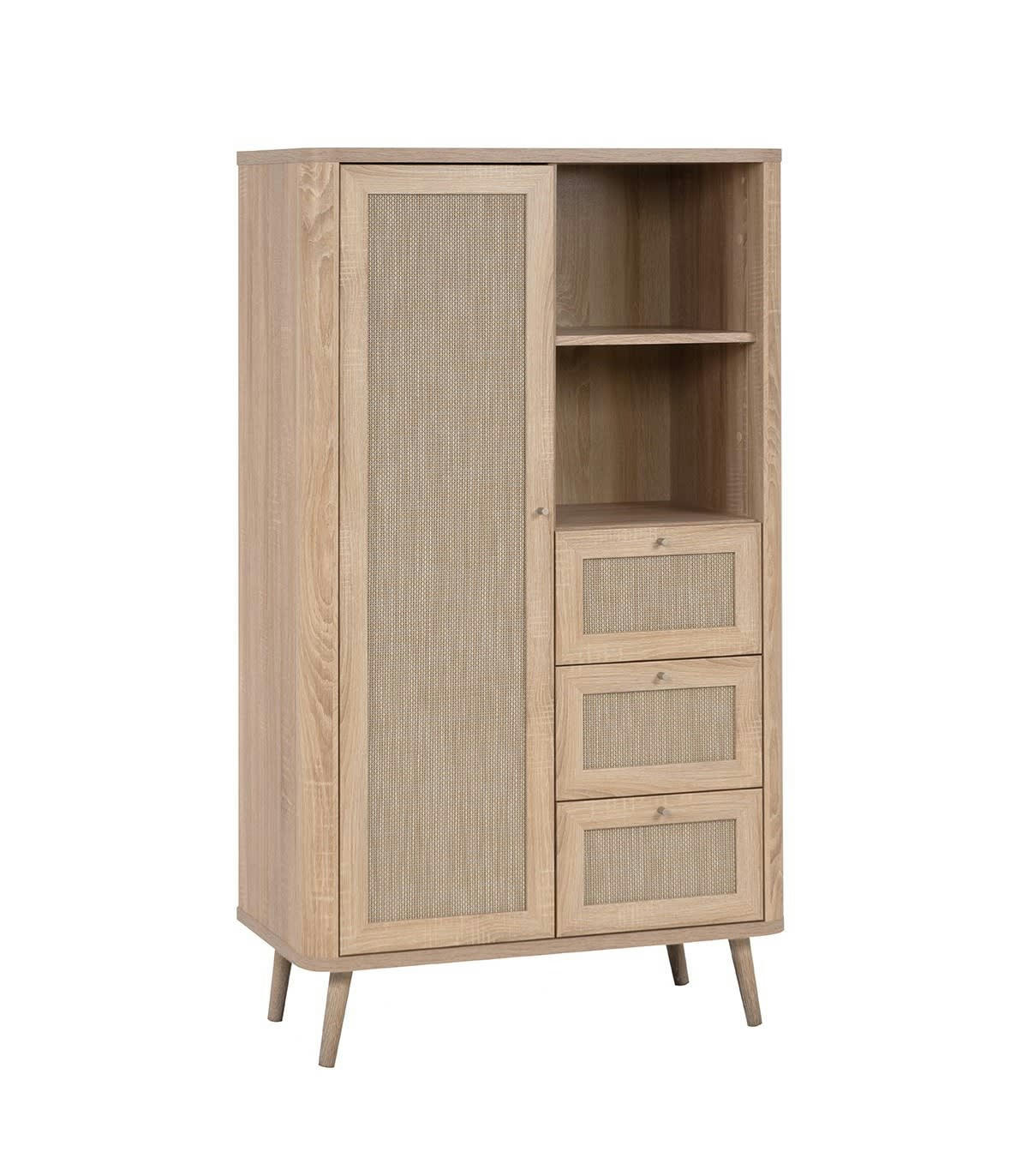KUTA - Buffet haut 1 porte, 3 tiroirs et 2 compartiments - H141 cm