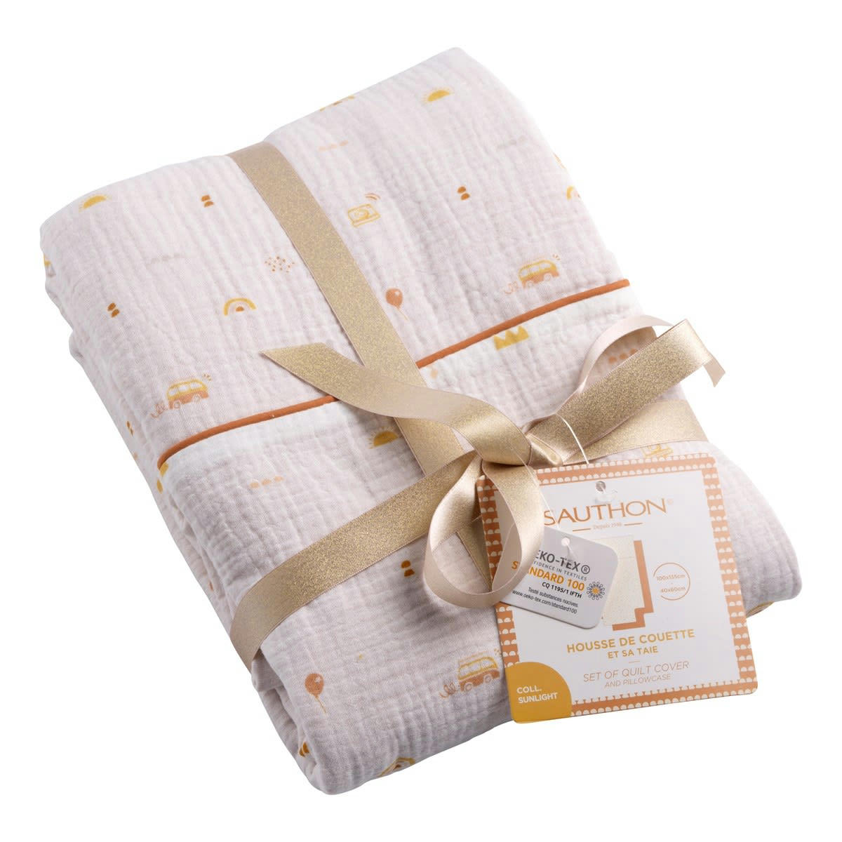 SUNLIGHT - Housse de couette 100x135cm et taie d'oreiller coton blanc