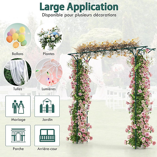 Arche de Jardin en Fer Forgé 205 cm, pour Diverses Plantes, pour Cérémonie, Mariage, Jardin, 205 x 52 x 205 cm
