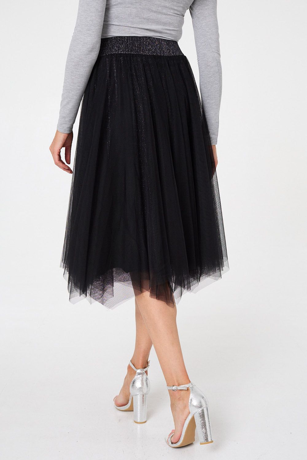 Izabel London Reversible Knit Mesh Texture Midi Skirt