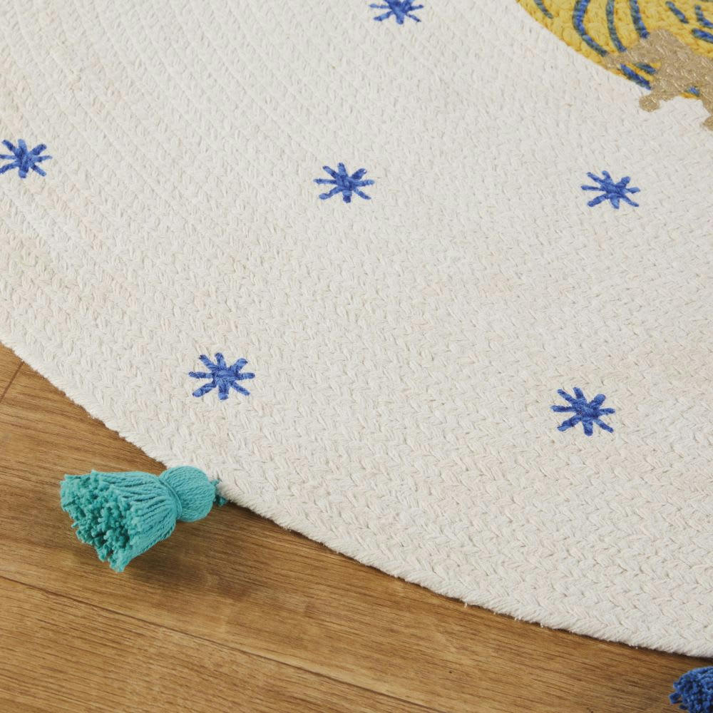 - Tapis rond à imprimé tigre et pompons en coton