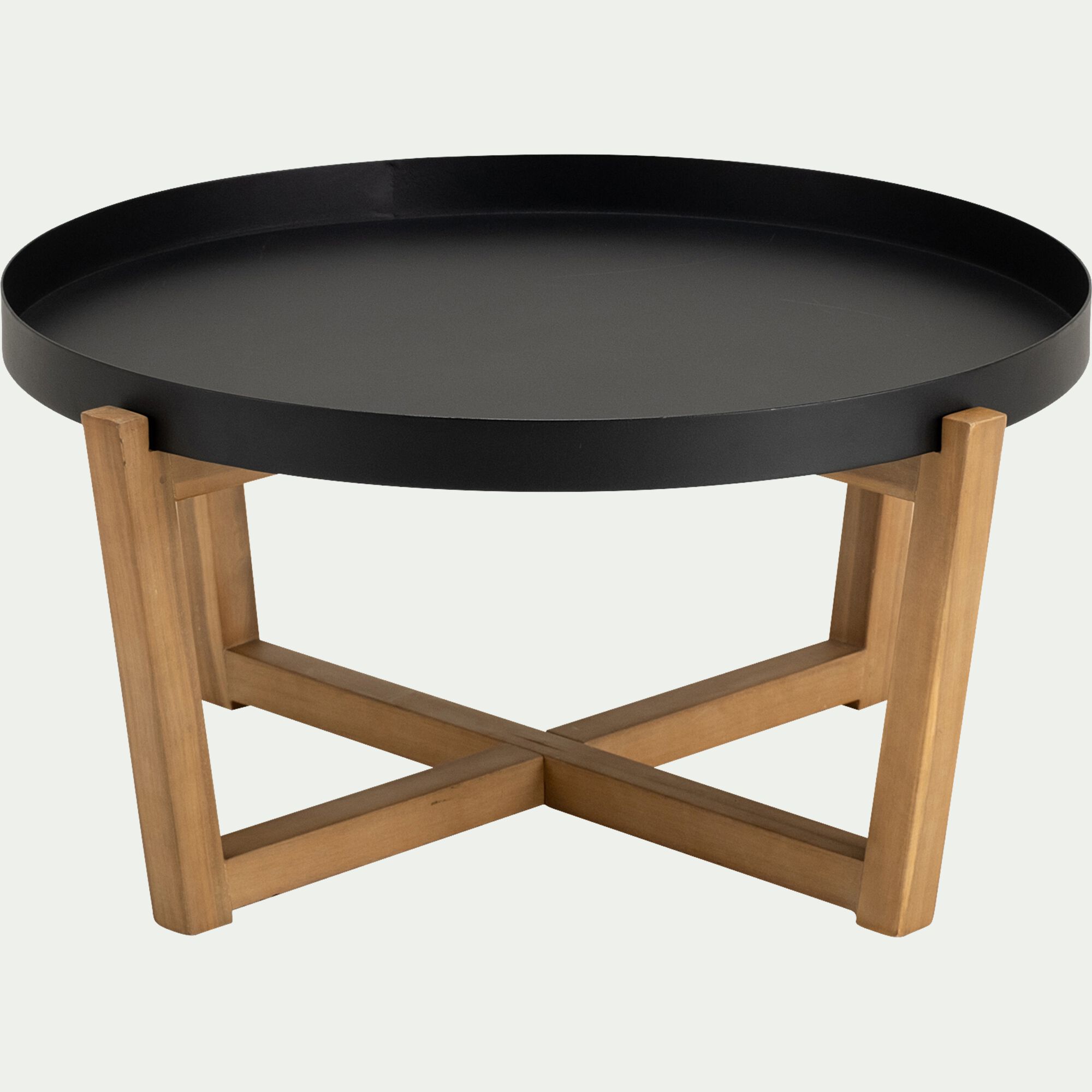 BLAYEUL - Table basse de jardin en acier et acacia - noir