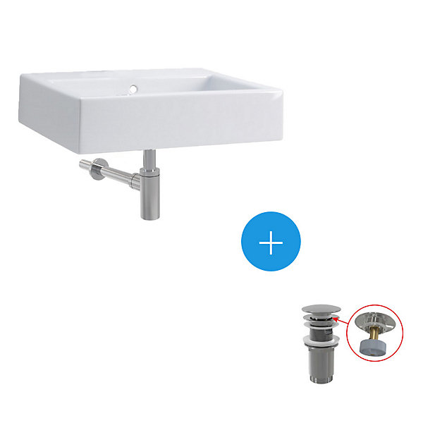 KOLO by Geberit Ensemble Lavabo suspendu Twins 60x46cm   Bonde clic-clac   Siphon de lavabo, Chrome(L51160000-SET)