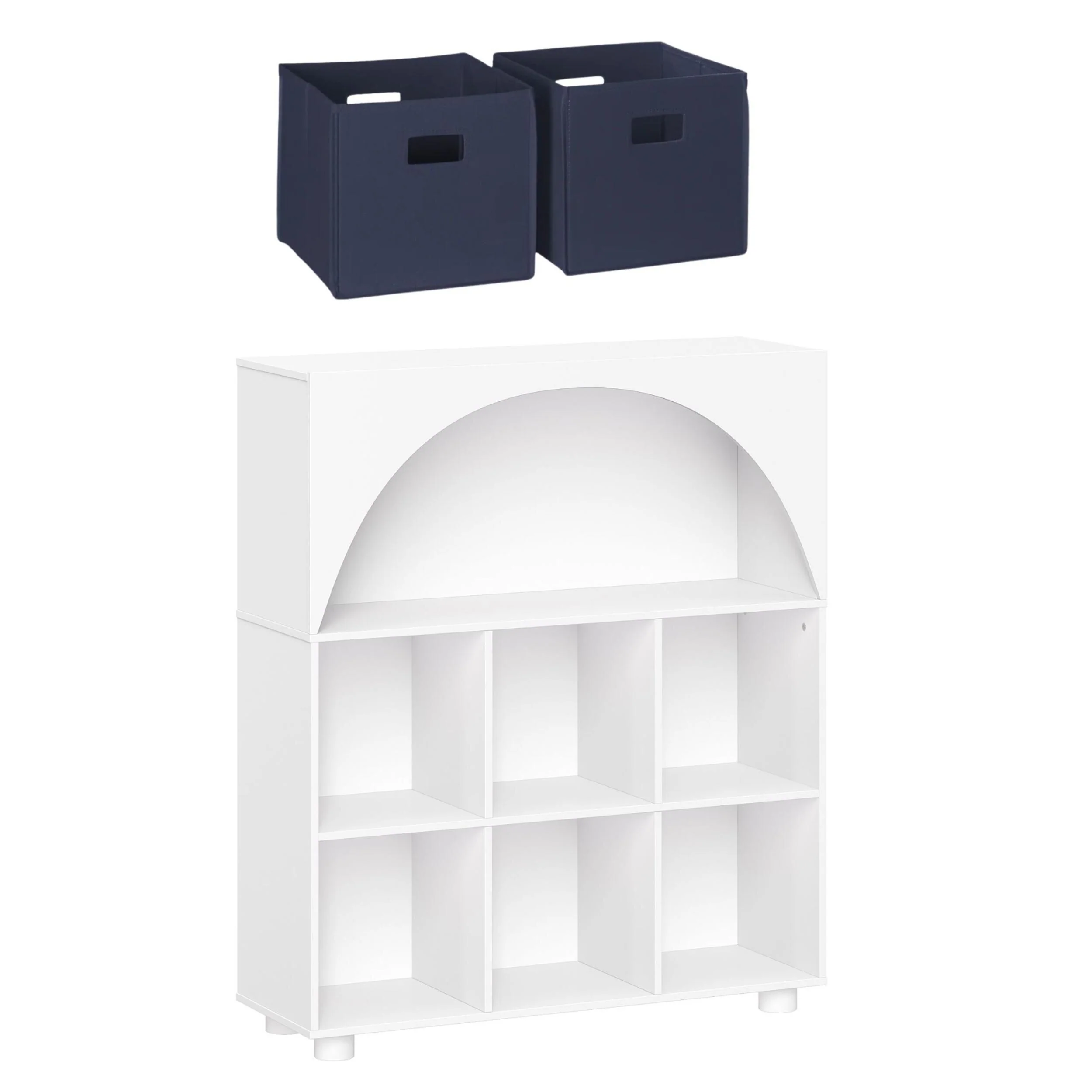 Kids Curve Appeal 35 in. 6 Cubby Bookcase - White with Optional 2pc Bins