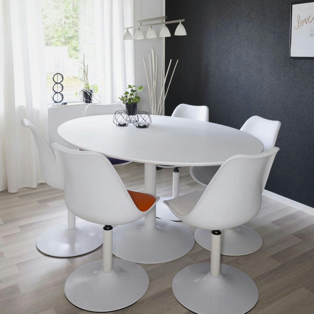 TACO ELIPSE - Table à manger en bois 160x110 blanc