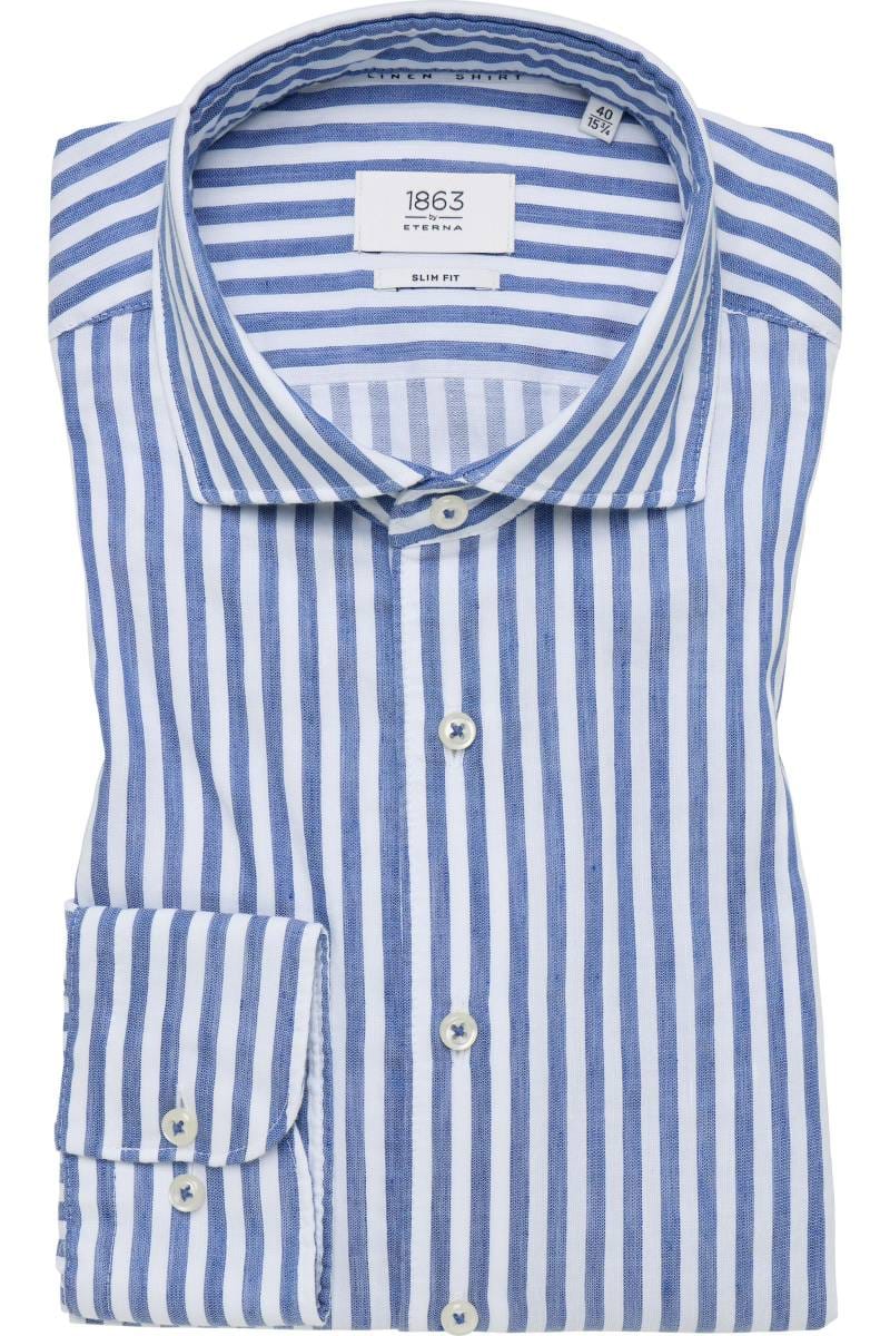 ETERNA 1863 Slim Fit Leinenhemd blau, Gestreift