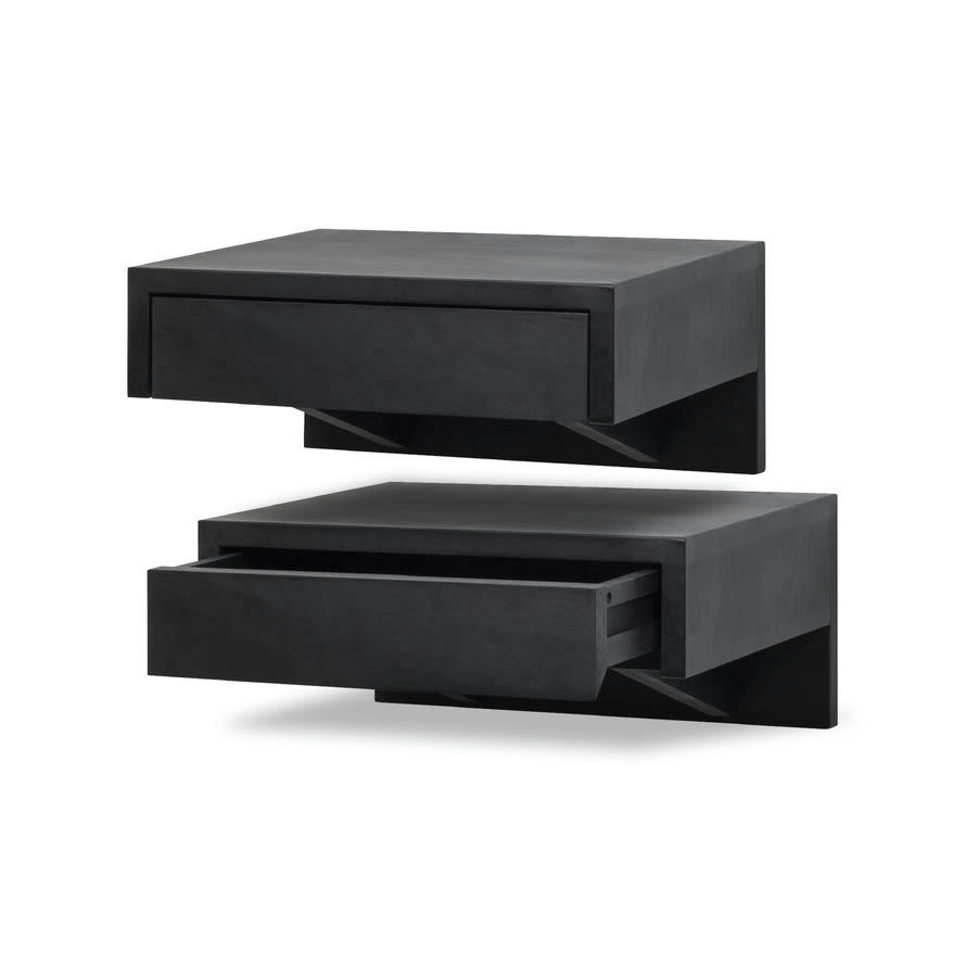 BO - Lot de 2 Table de chevet en hêtre noir huilé