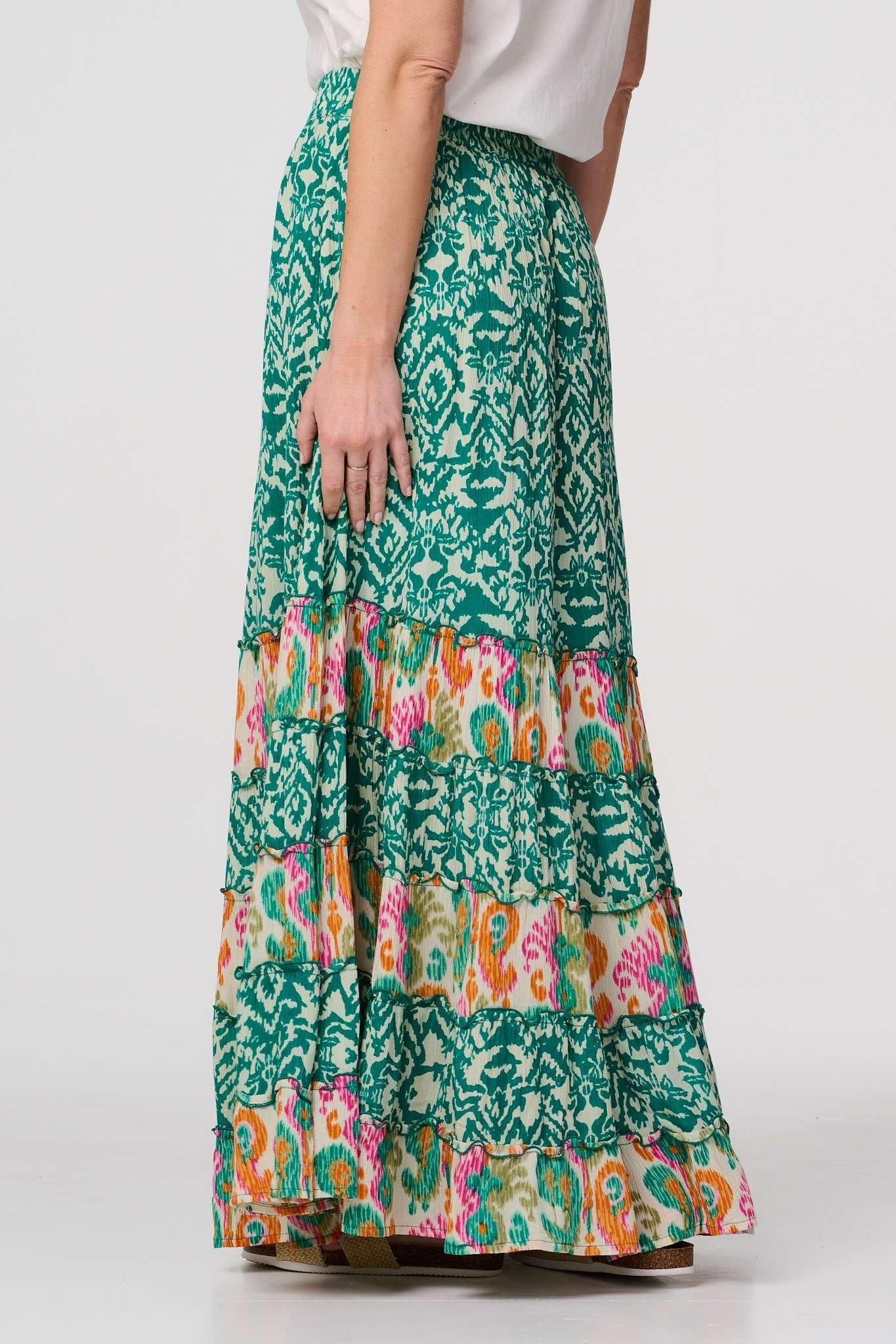 Izabel London Patchwork Tassel Tie High Waist Maxi Dress
