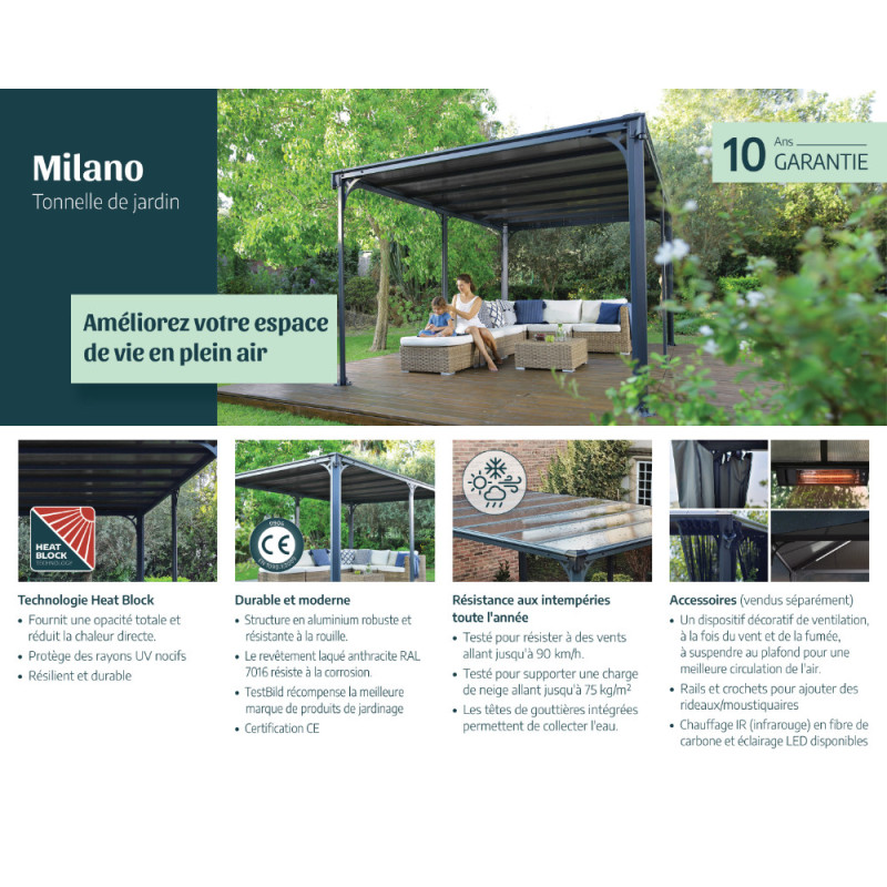 Tonnelle de jardin Milano 4,26 x 3,09 x 2,25 m CANOPIA