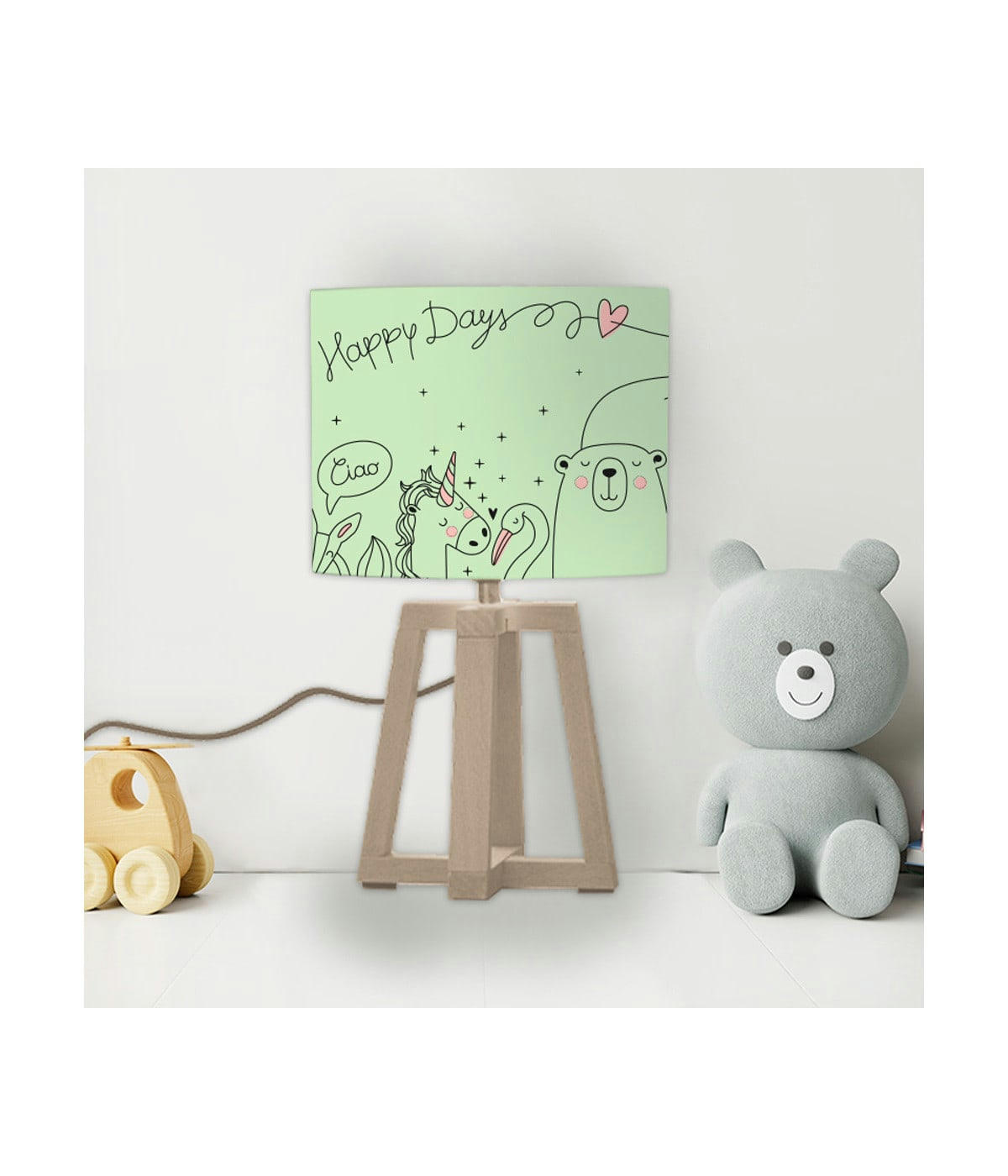 BASIC - Abat-jour chevet enfant Happydays vert Pastel D: 25 x H: 20