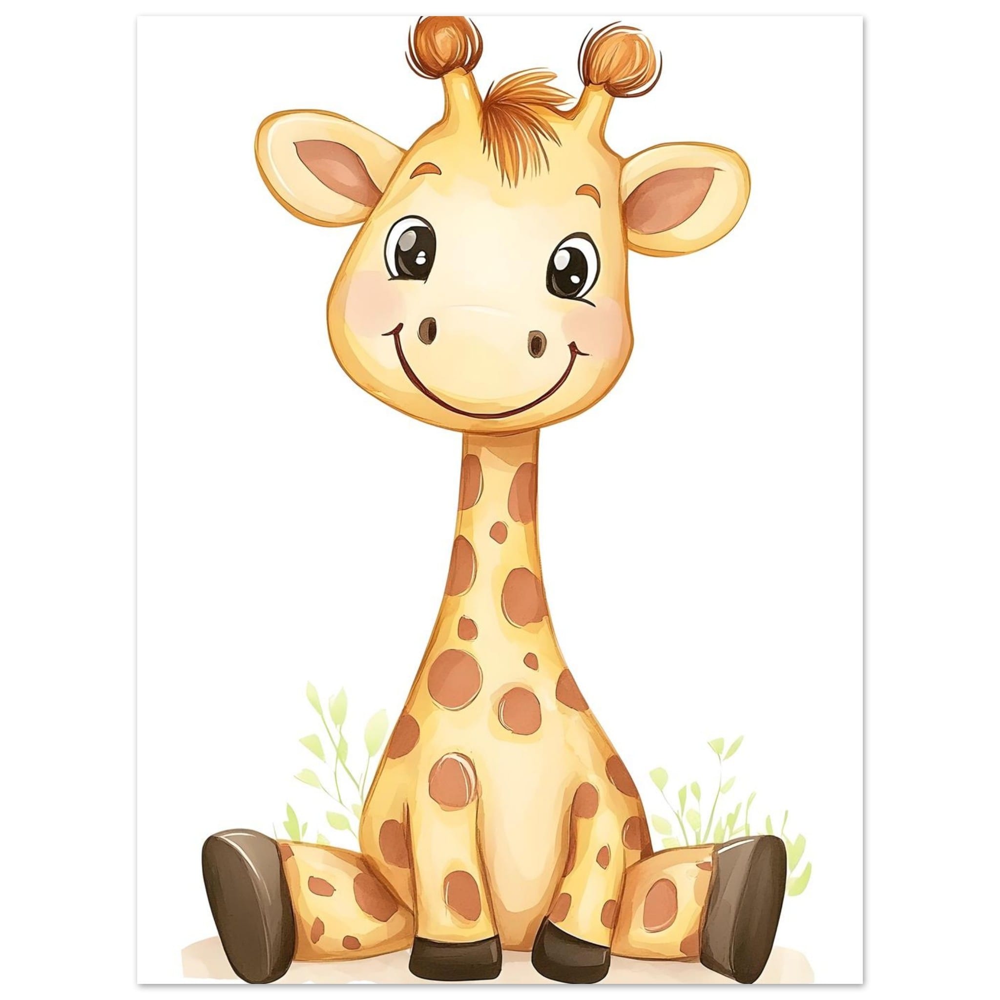 Artfulprints Poster Vrolijke giraffe  - 30x40 cm - Oranje