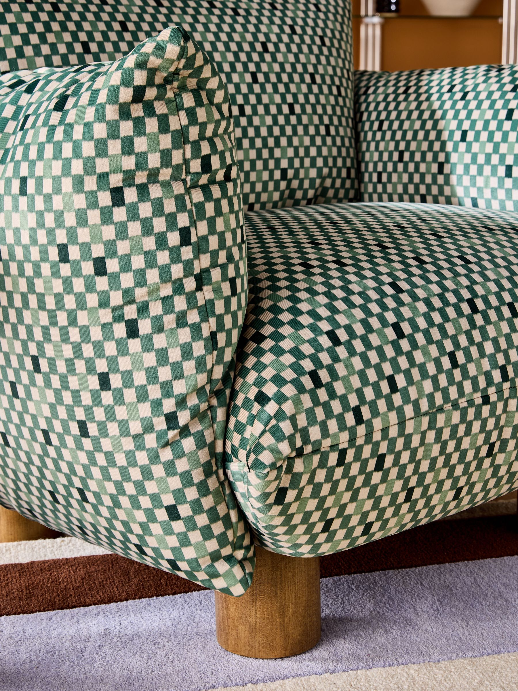 Jude Accent Chair in Green Checked Velvet
