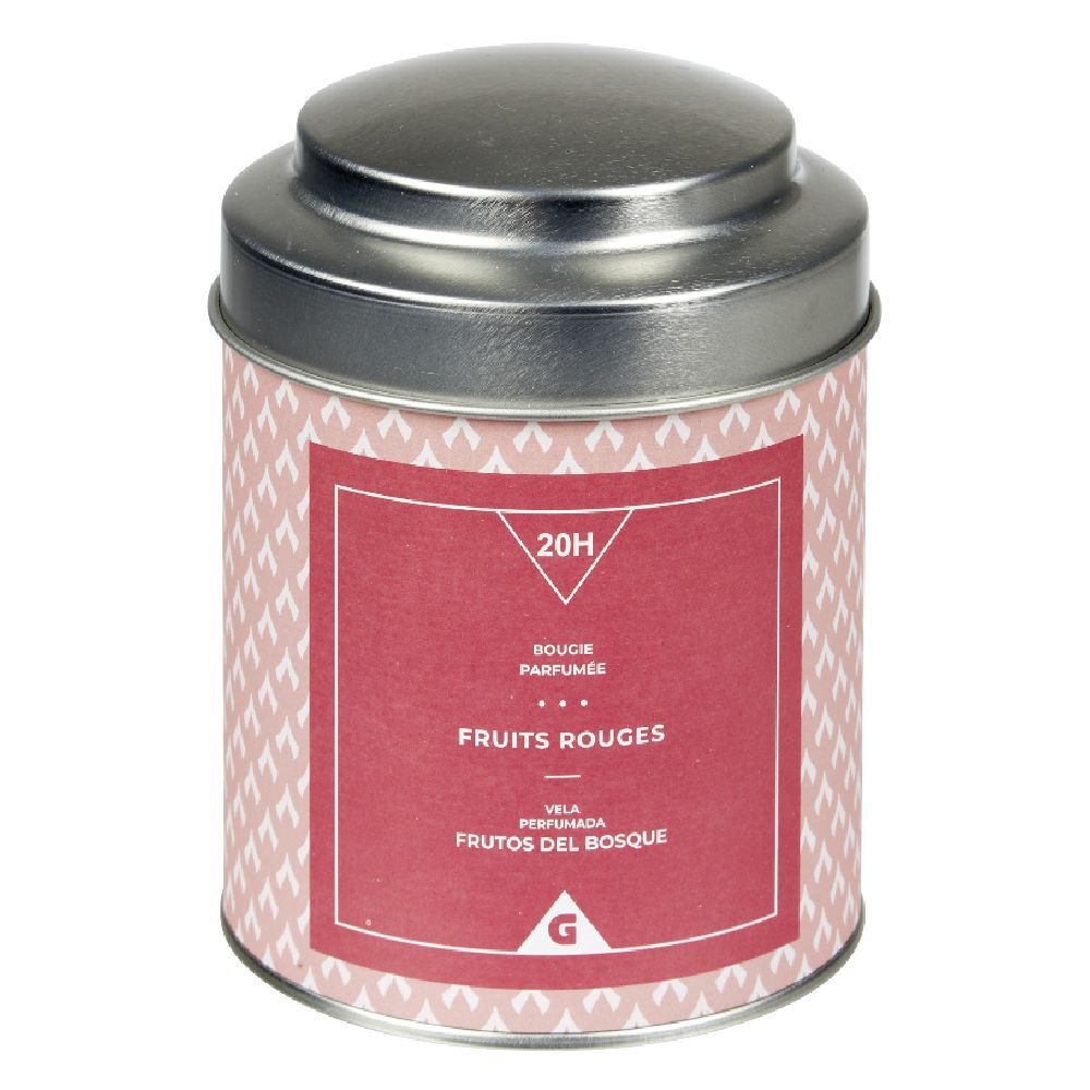 Bougie parfumée dans pot en métal senteur fruits rouges 20H