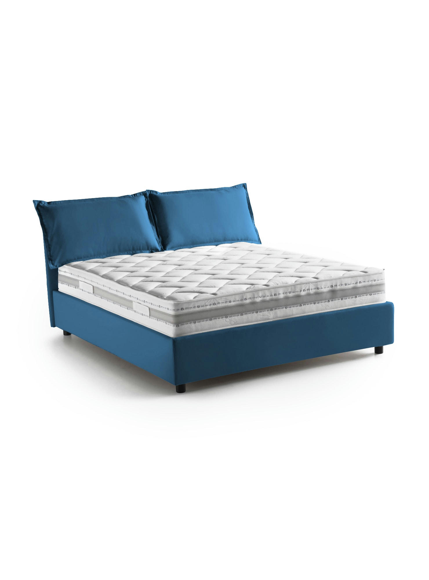 DMELOTT - Lit coffre 140x190 cm en tissu bleu