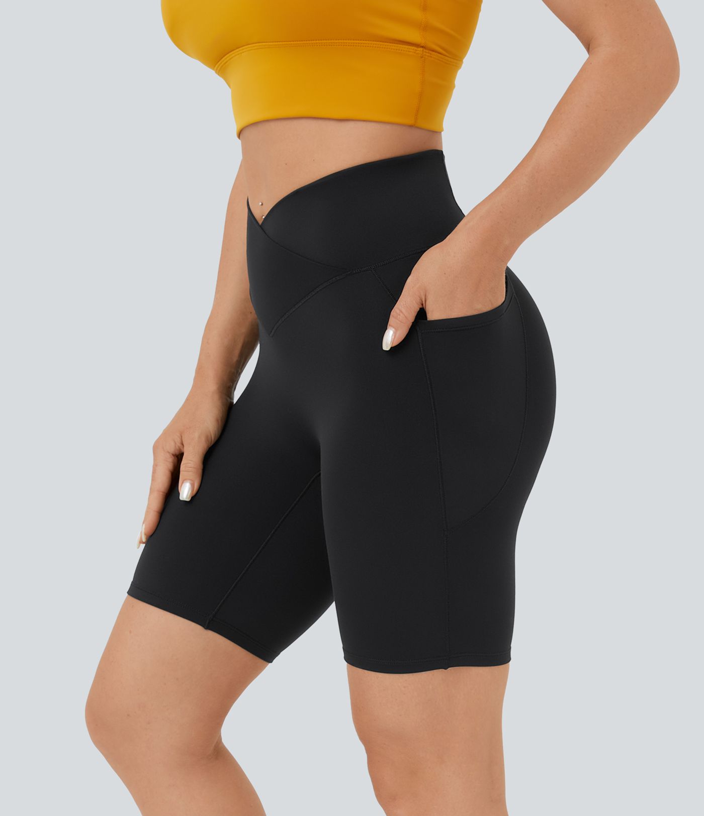 Softlyzero™ Short 17,5cm Yoga Taille Haute Crossover avec Poches Latérales