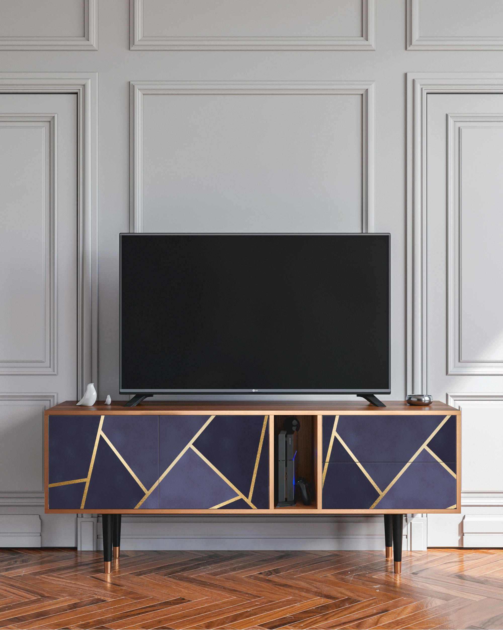 THE AMETHYST - Meuble TV  bleu 2 tiroirs et 2 portes L 170 cm