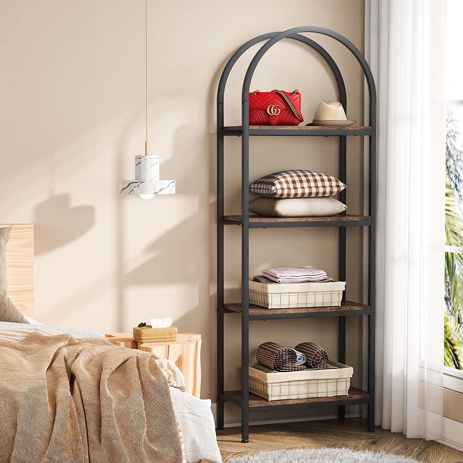 4-Tier Arched Bookshelf 70.8, Storage Shelves, Metal Frame