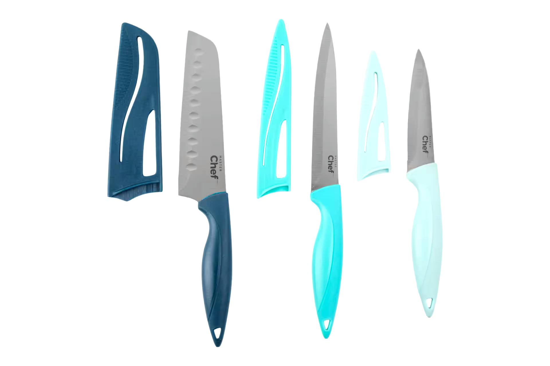 Master Chef Stainless Steel Knife Set with Sheaths, Soft-Grip, 6-pc