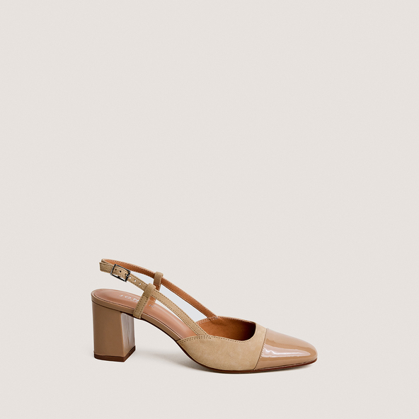 Slingbacks à talonsen vernis et velours camel | DHAPOP