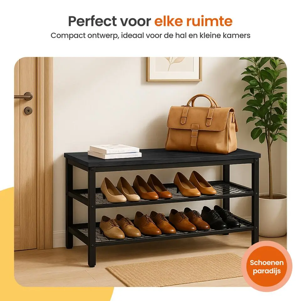 Goliving Schoenenrek - Schoenenbank - Halbank - Industrieel - Zwart