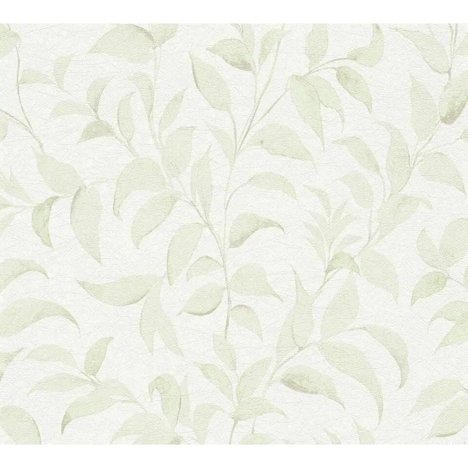 Livingwalls behang bladeren wit en groen - 53 cm x 10.05 m