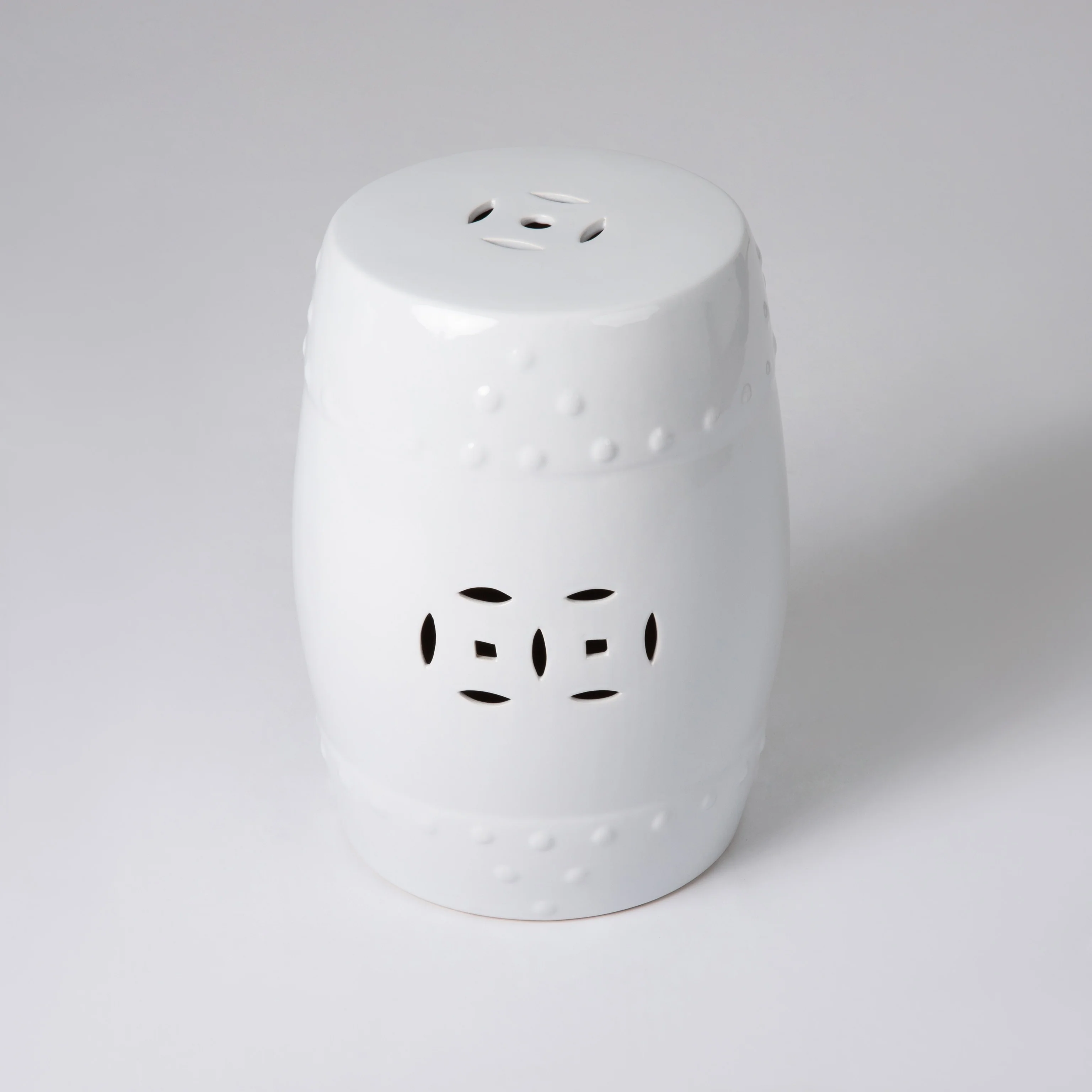 Double-Medallion Ceramic Indoor/Outdoor Garden Stool/Table in Optic White