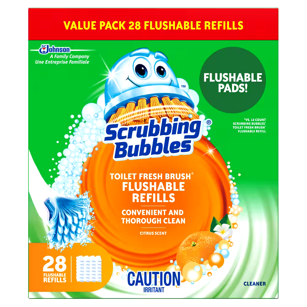 Scrubbing Bubbles Fresh Brush Toilet Cleaning Flushable Refills, Citrus Scent, 28-pk