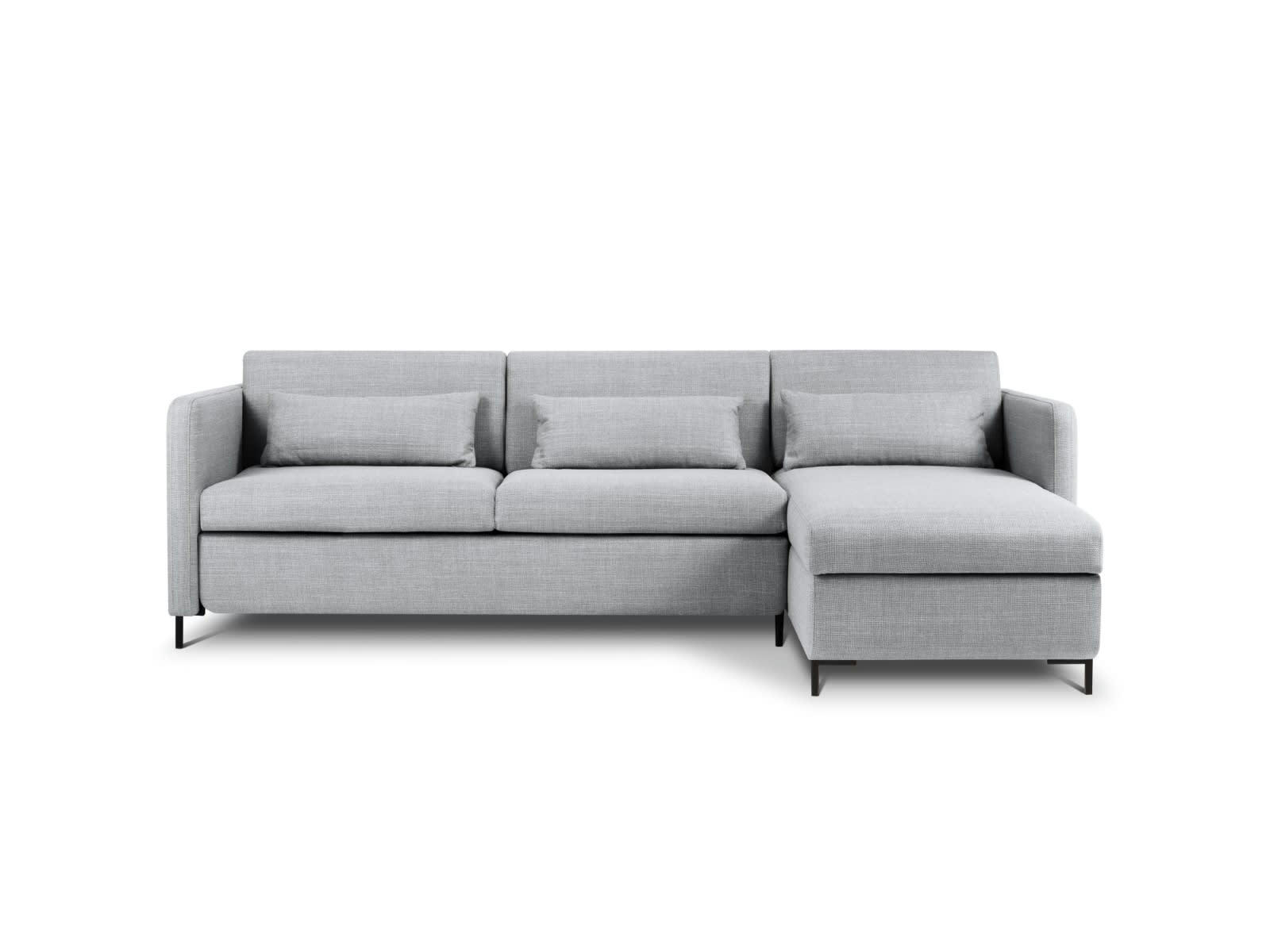 YANIS - Canapé D'Angle Droit Conv. Coffre 4 places en Tissu Struct. Gris Clair