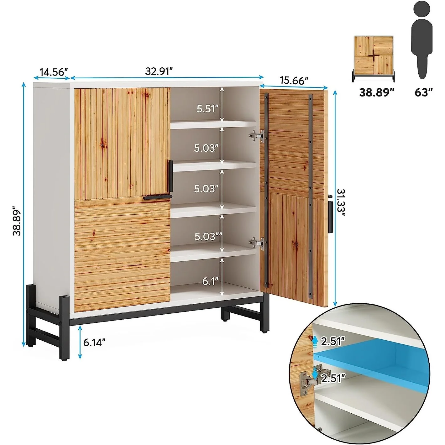 Shoe Storage Cabinet with Doors for Entryway, Hallway, Closet - 5-Tier
