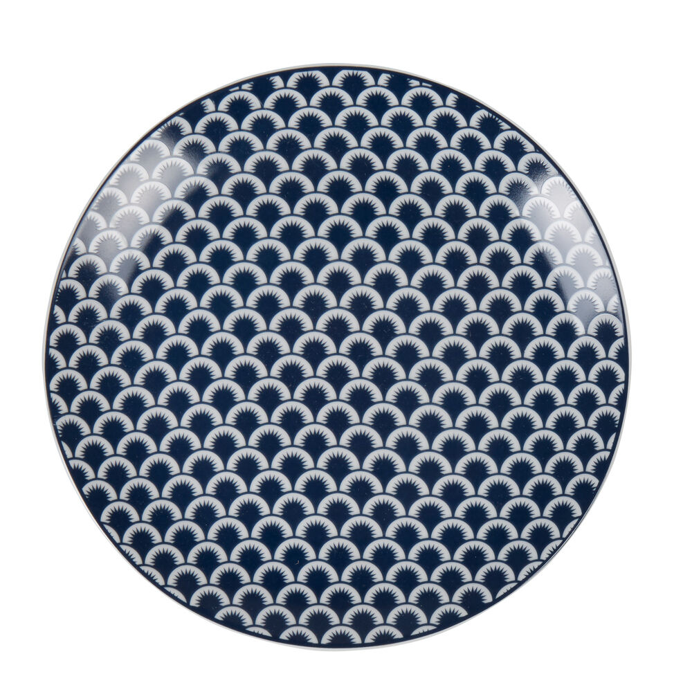 Assiette à dessert bleu foncé et blanc motif vague seigaiha Ø19cm