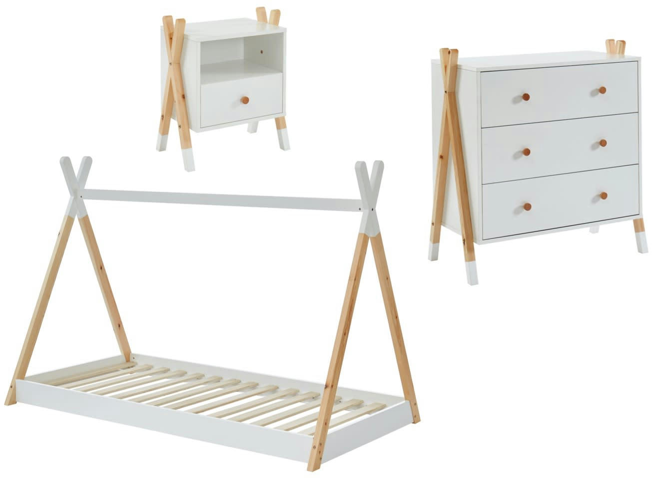 TIPI - Ensemble chambre enfant   blanc  lit chevet et commode