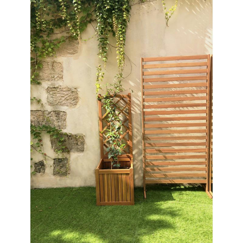 MIRI - Jardinière avec treillis  en bois d'acacia 43,5x43,5x130 cm