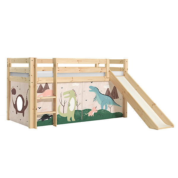 Lit Mi-Hauteur 90x200 Toboggan sommier inclus housse Dino Vipack Pino Bois
