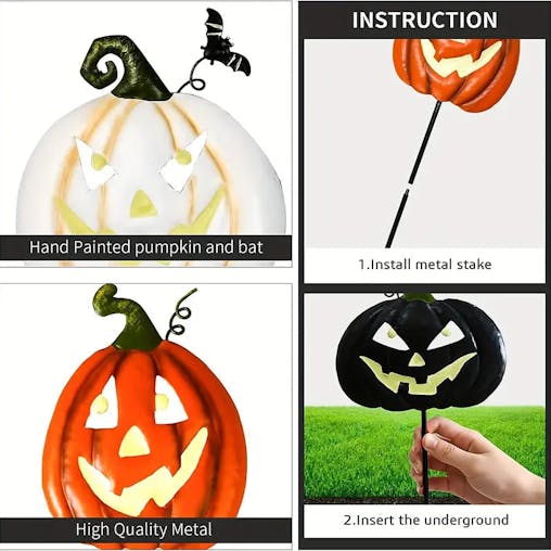 NNETM Spooktacular Glow: Set of 4 Halloween Fluorescent Pumpkin Yard Signs