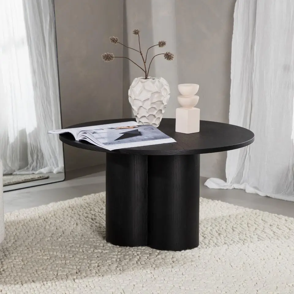 Salontafel Zwart &Oslash;80cm - Fineer - Japandi Stijl - Tafel Olivia